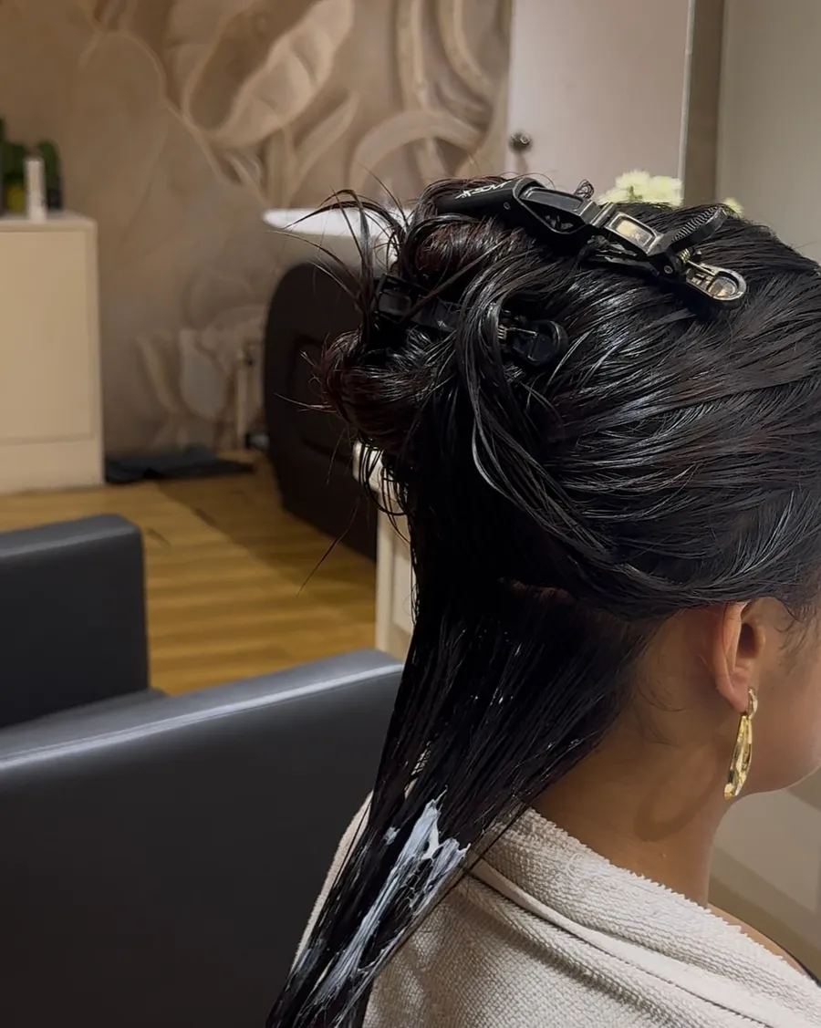Client during a hair colour treatment